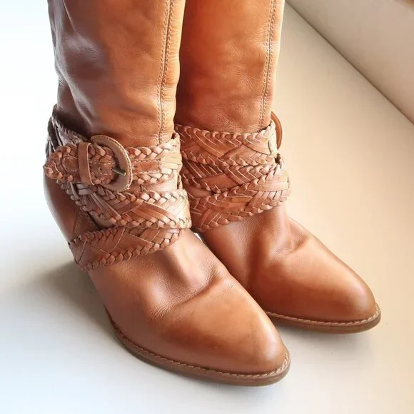 Roots Brazilian Almond Toe Block Heel Western Cowgirl Tall Riding Boots Size 8 - Picture 14 of 16